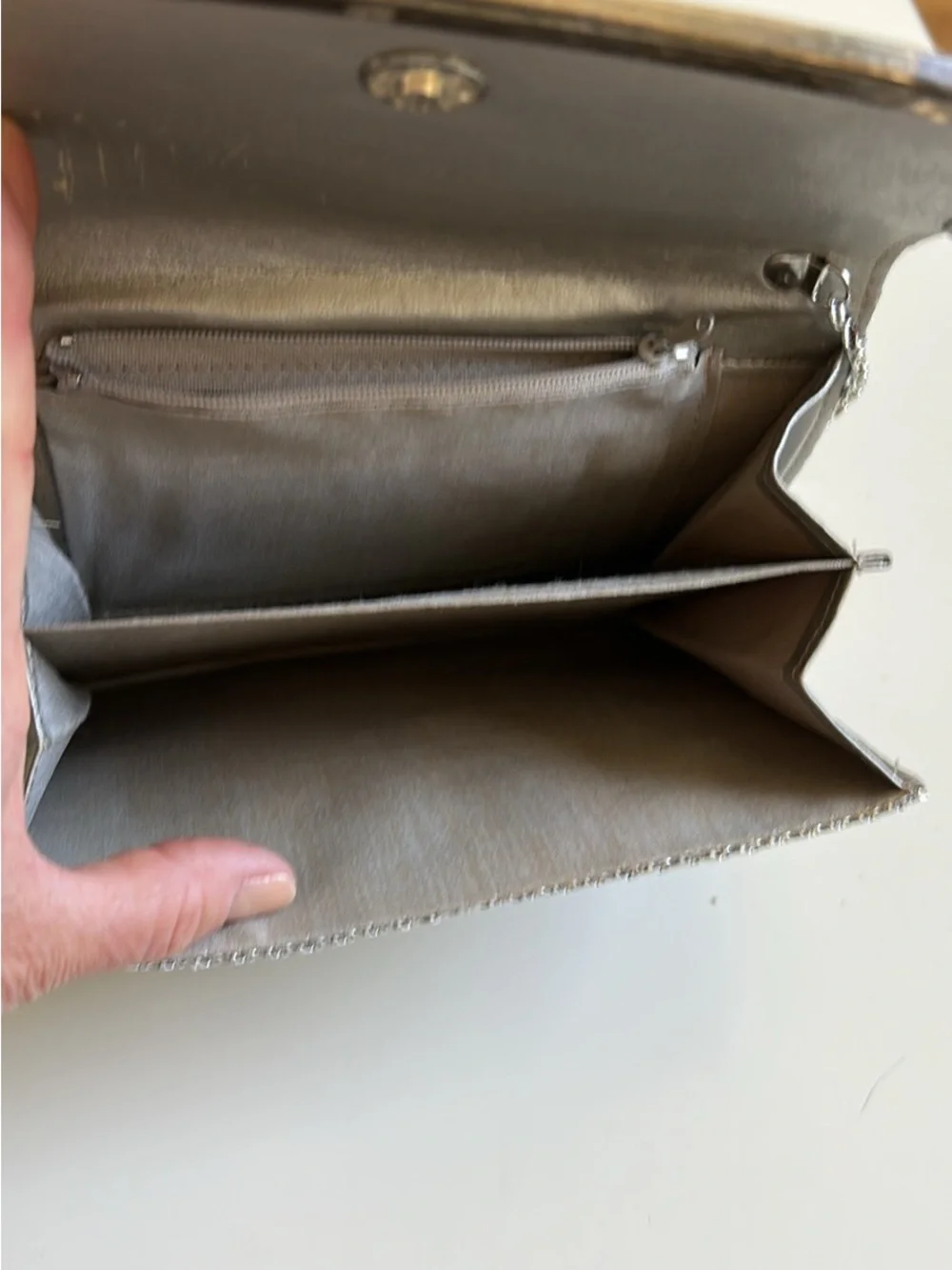Metallic Silver Mesh Evening Clutch with Chain Strap